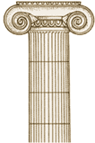 The Ionic style is thinner and more elegant. Its capital is decorated with a scroll-like design (a volute). This style was found in eastern Greece and the islands.